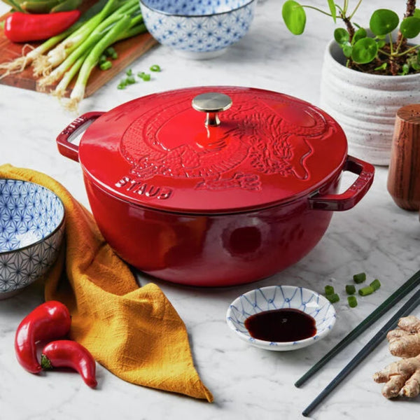 Staub 3.75-Quart Essential French Oven with Dragon Lid - Cherry Staub 3.75-Quart Essential French Oven with Dragon Lid - Cherry