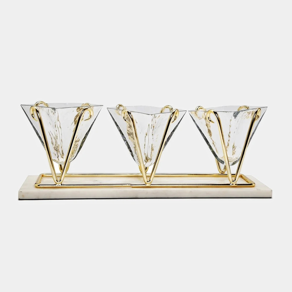 Sabavi Home | 3 Sectional Glass Relish Dish on Marble Base with Gold ...