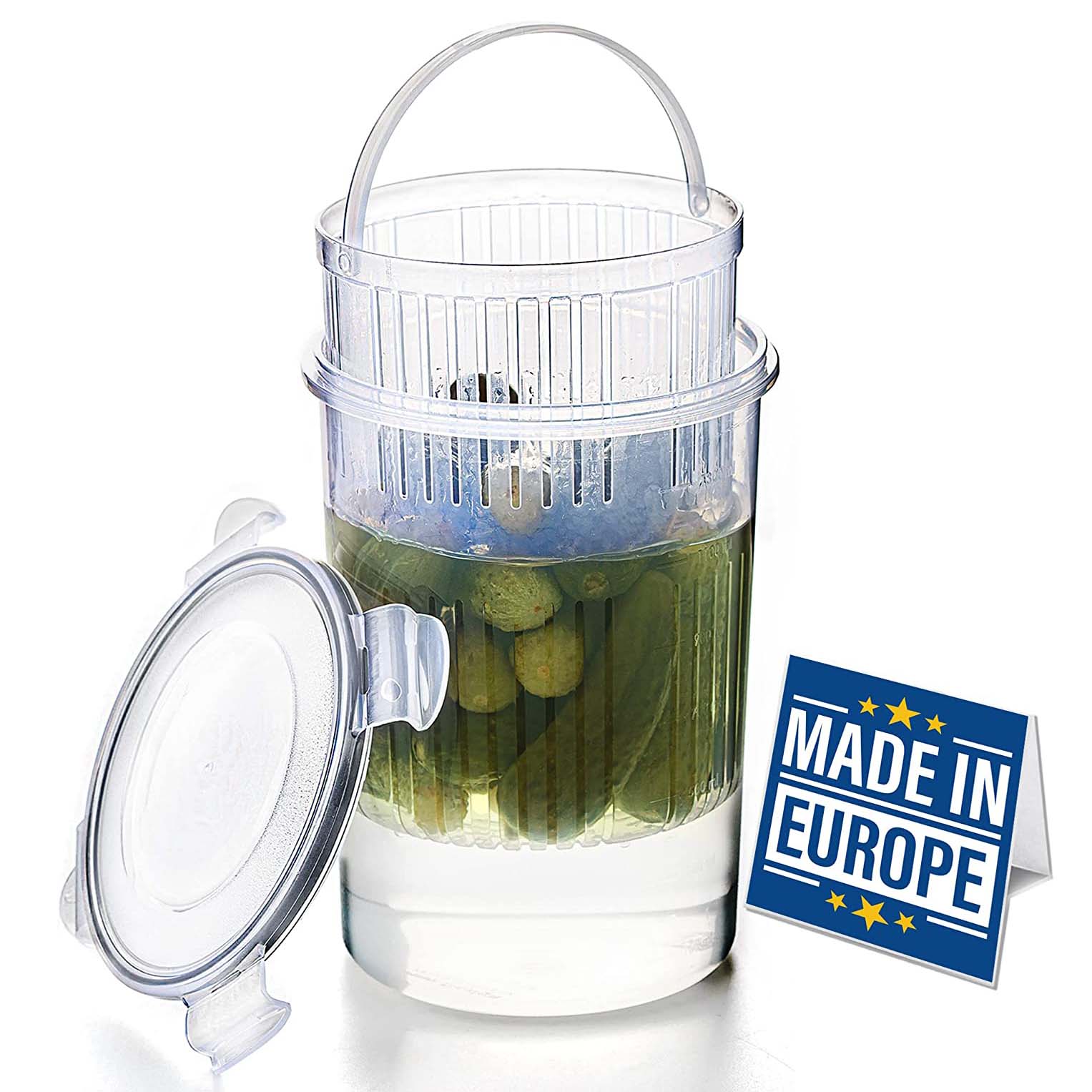 Olive Pickle Hourglass Jar, Pickle Jar Container with Strainer