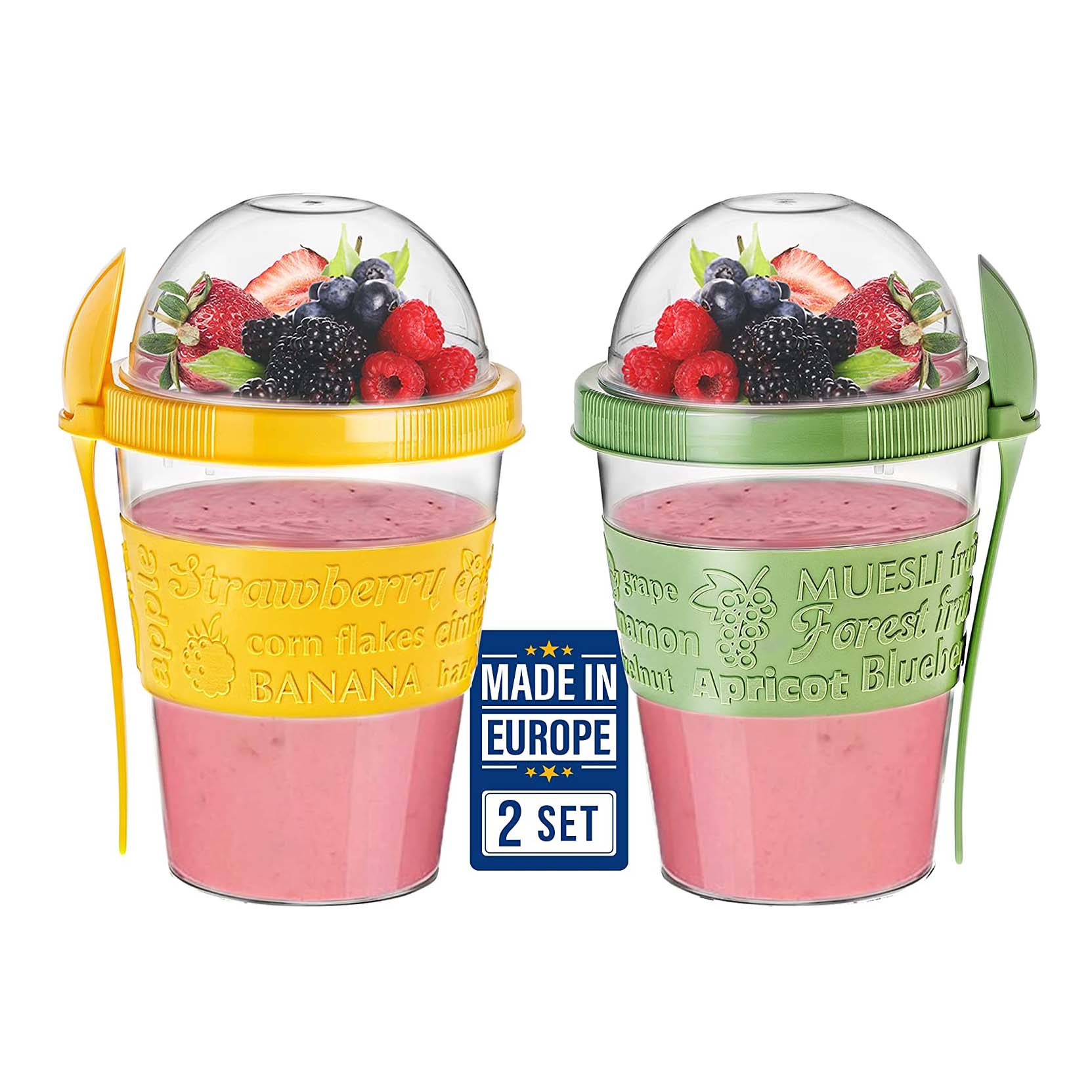 Crystalia Yogurt Parfait Cups with Lids, Mini Breakfast on The Go Plastic Bowls with Topping Cereal Oatmeal or Fruit Container with Spoon for Lunch