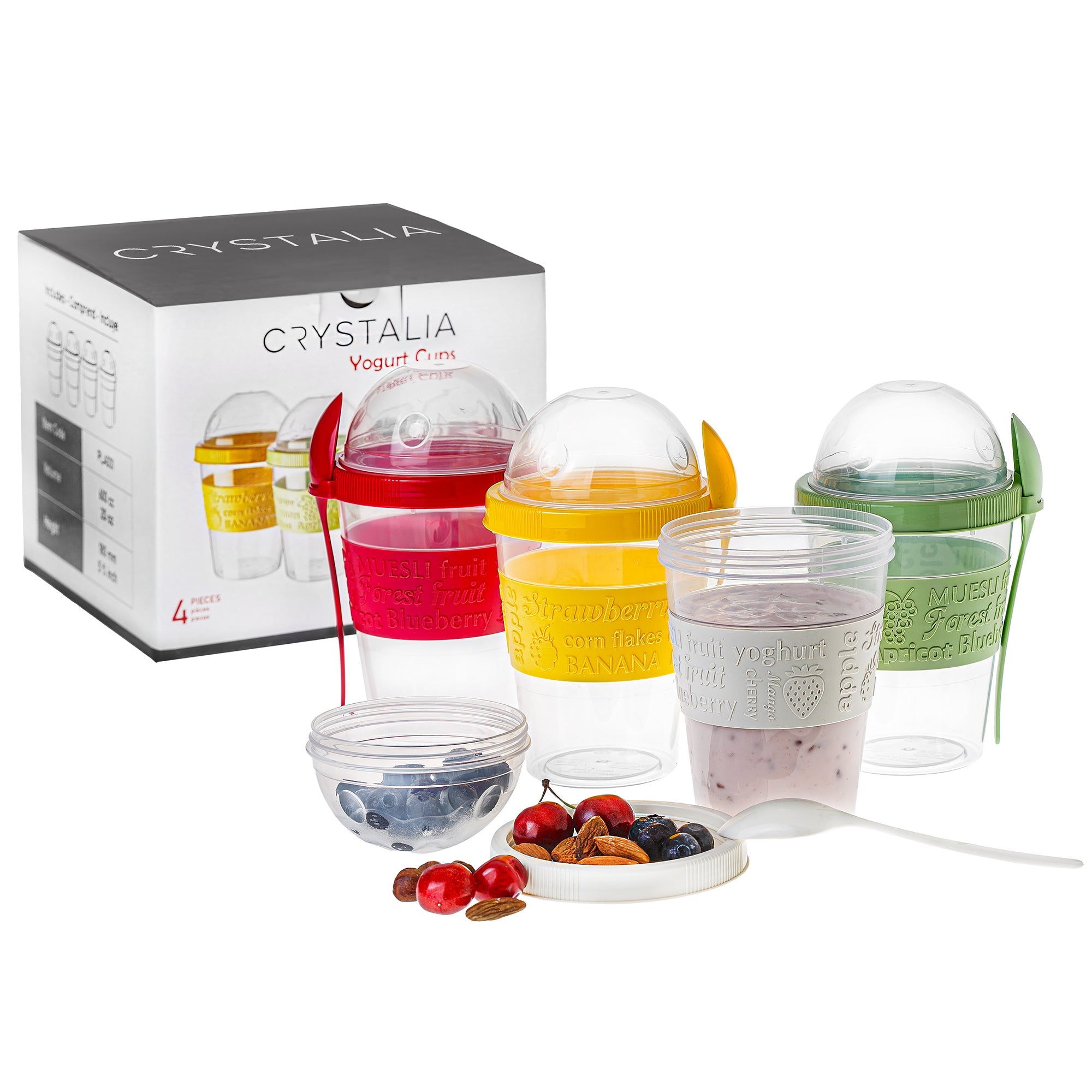 Crystalia Yogurt Parfait Cups with Lids, Breakfast on The Go Plastic Bowls with Topping Cereal Oatmeal or Fruit Container, Snack